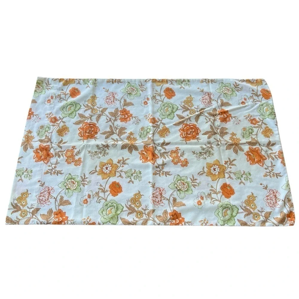Vintage Bibb USA Coventry Garden 3-Piece Floral Sheet Set Orange Green Full